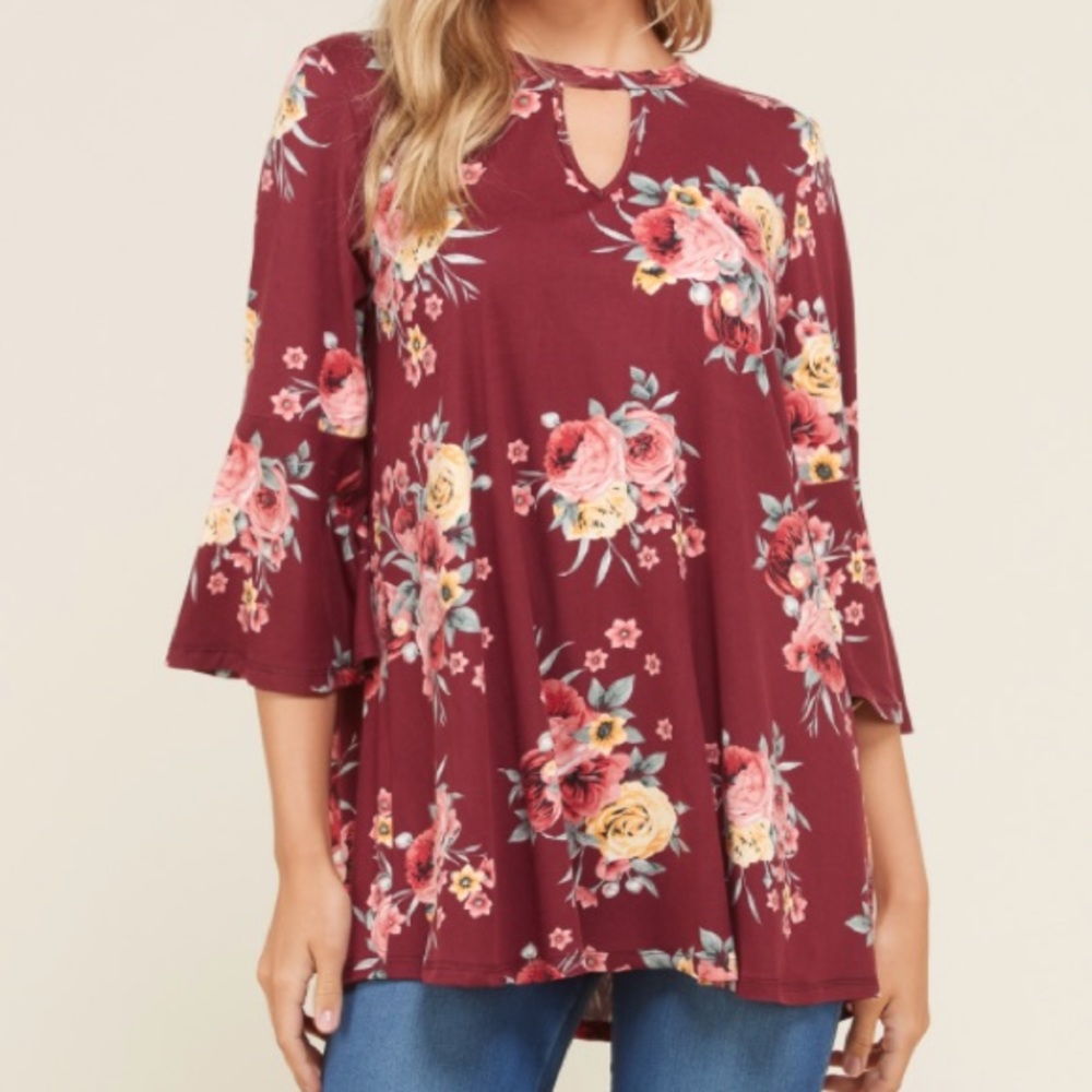 Just arrived! Burgundy Floral Tunic Top